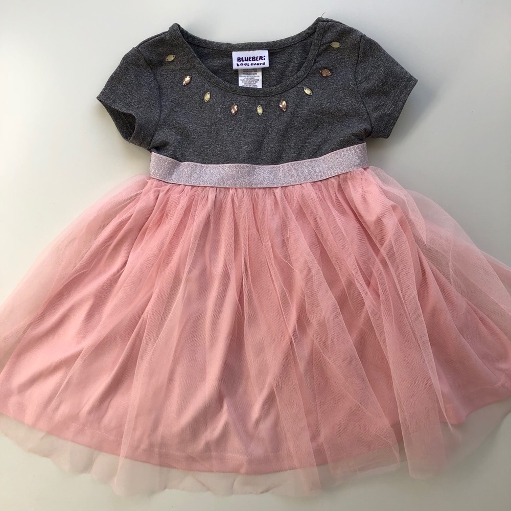 Blueberi Blvd. Girl’s Jewel Neck Knit Mesh Dress
